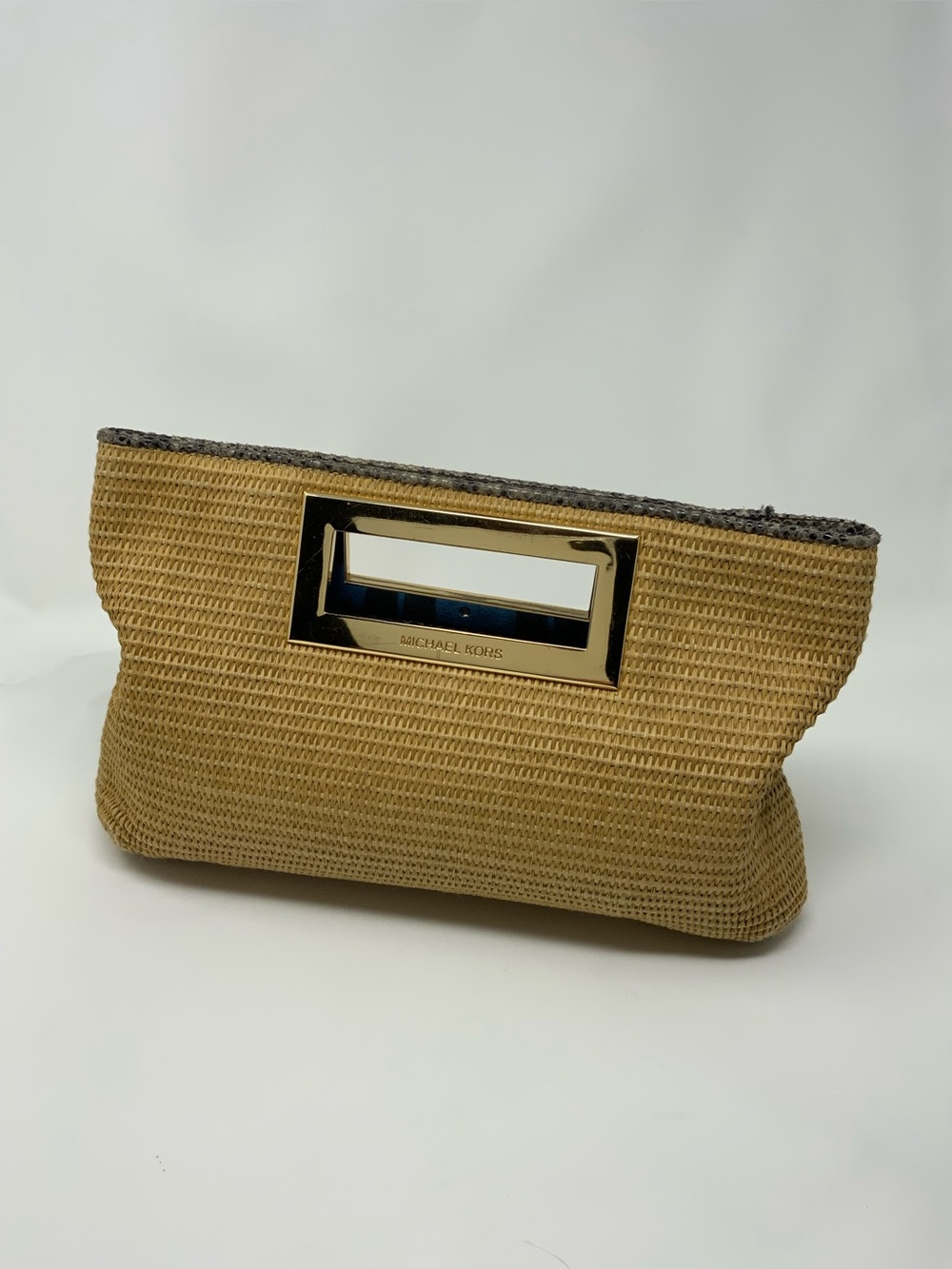 Michael Kors Tan Woven Clutch with Gold Hardware